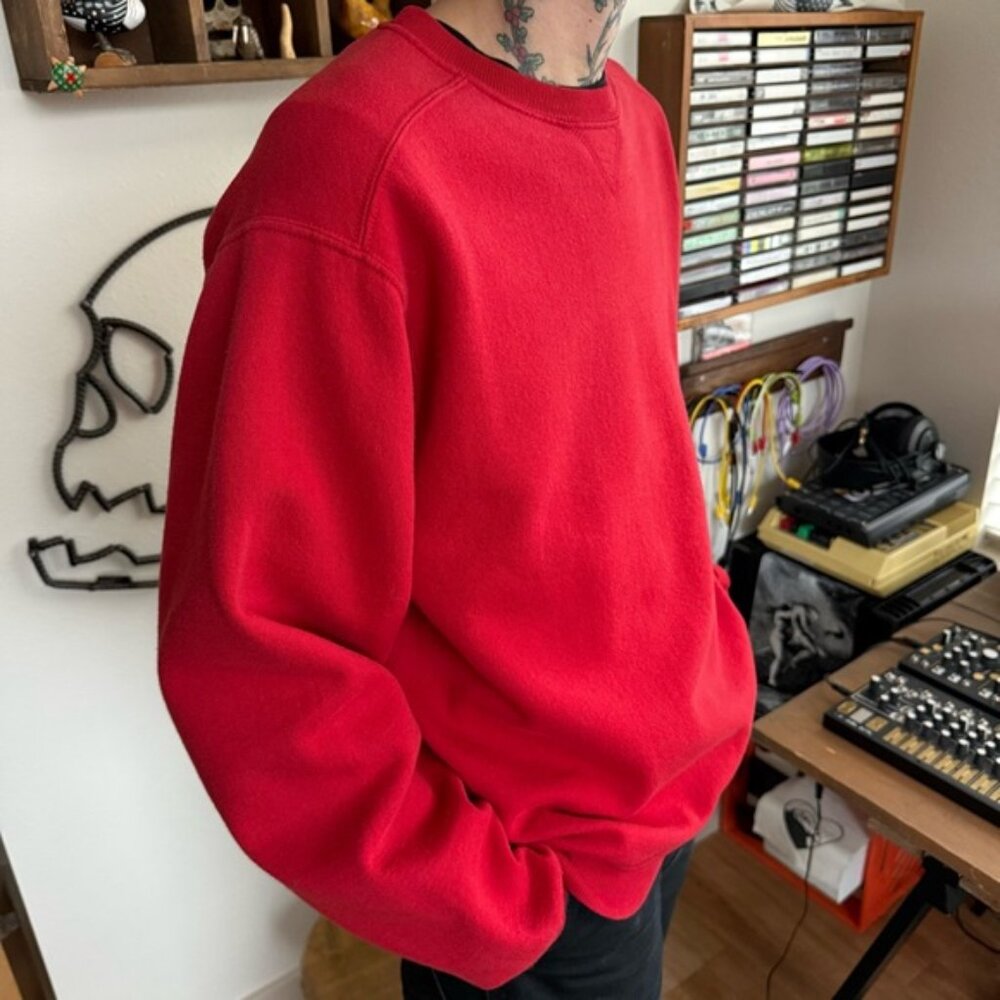 Vintage 90s Red Blank V-Notch Crewneck Sweatshirt Jerzees ~ Size Medium - Picture 2 of 6